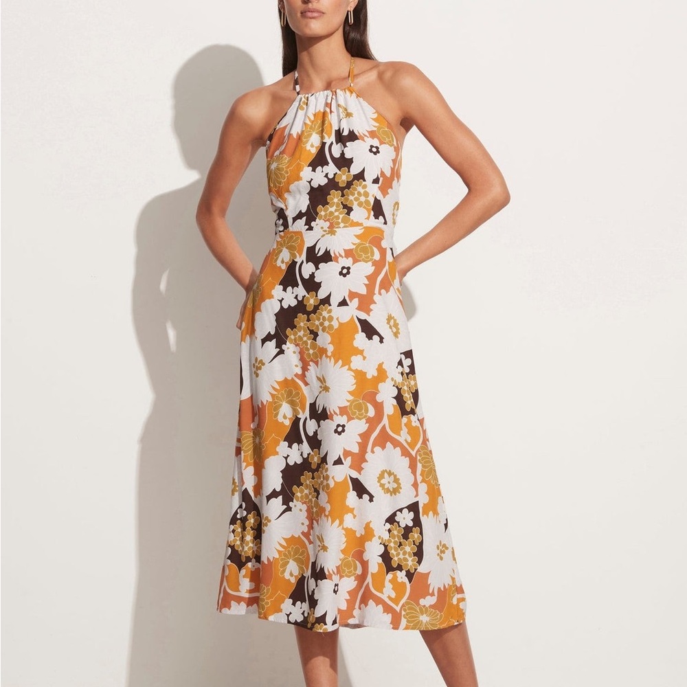 Faithfull The Brand Taormina Floral Halter Open Back Midi Dress